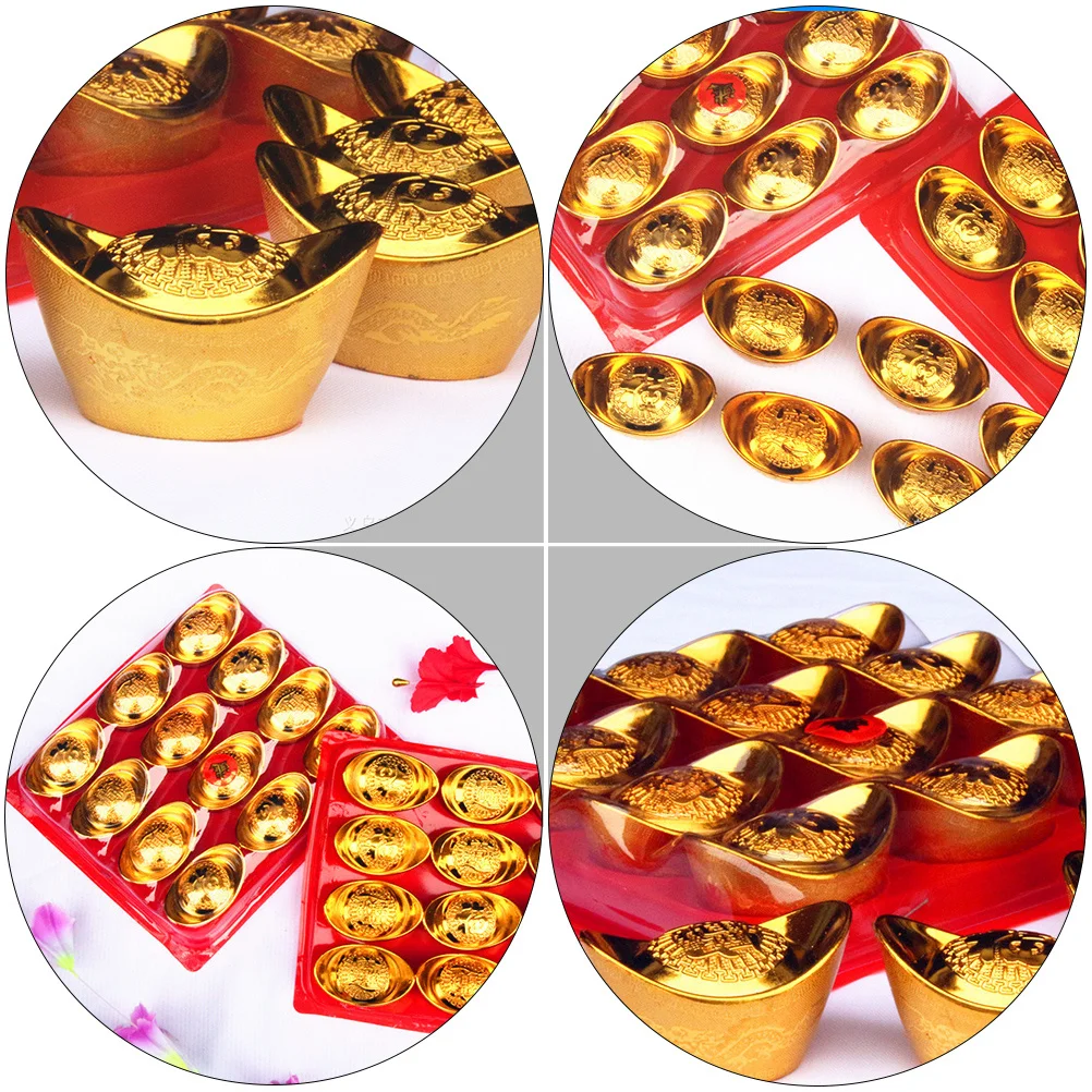 

12Pcs Exquisite Gold Ingot Modeling Adornment Plastic Craft Desktop Decor Safe Material Plastic Craft Gold Ingot Decor