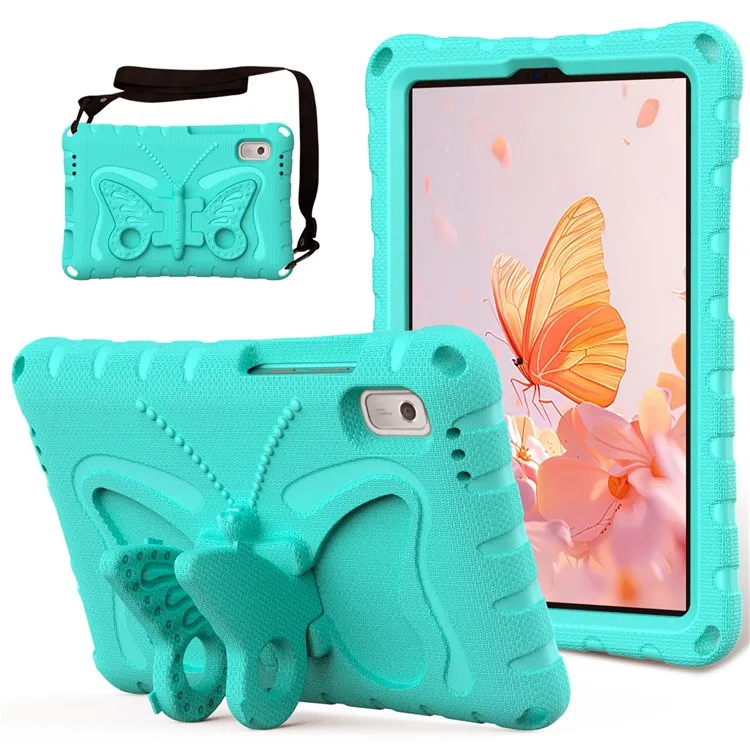 

For Lenovo Tab M9 Case Butterfly Kickstand EVA Tablet Cover with Shoulder Strap - Mint Green