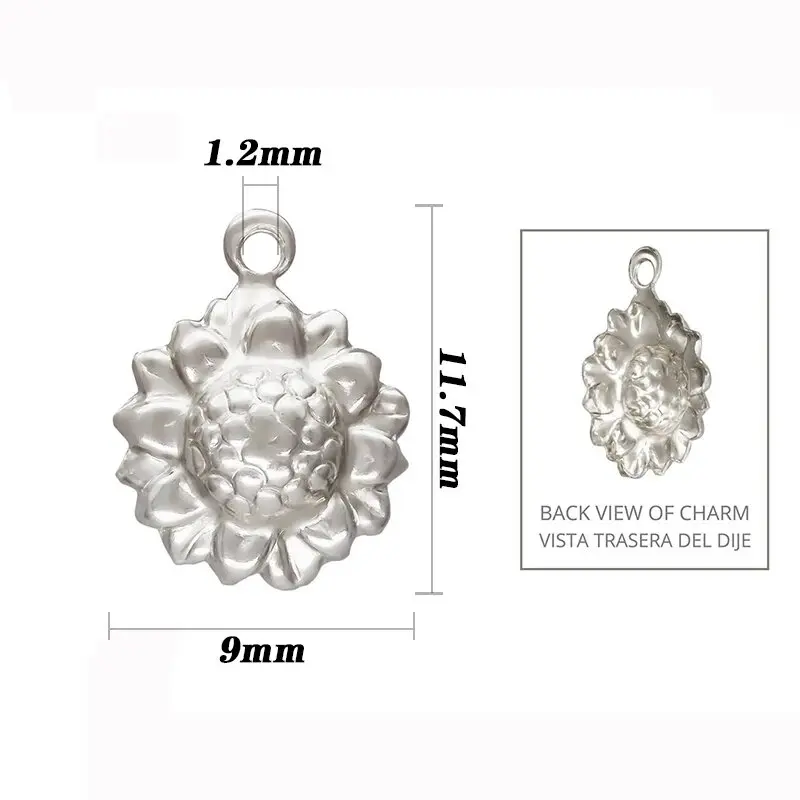 Sunflower Charm 925 Sterling Silver 9mm Sunflower Head Charms Summer Flower Necklace Earrings Pendant Jewelry Making Accessories