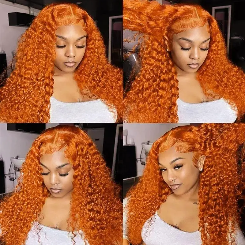 350 Orange Ginger Lace Front Wigs Human Hair 13x4 HD Transparent Lace Frontal Wig Water Wave Wig Human Hair Curly Pre Plucked
