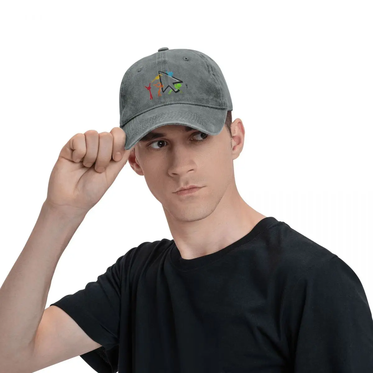 Alan Becker Five Stick Figures With Fire Mouse Pickaxe Baseball Caps Fashion Washed Denim Hats OutdoorHip HopBaseball Cowboy Hat
