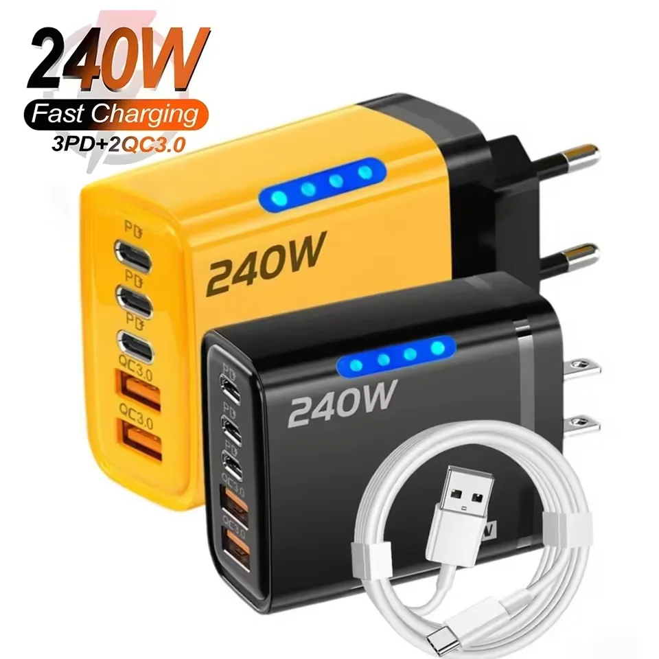 5-Port 240W USB GaN Ladegerät Typ C Schnellladegerät für iPhone Samsung Huawei Xiaomi Oneplus PD Quick Charge Wandadapter