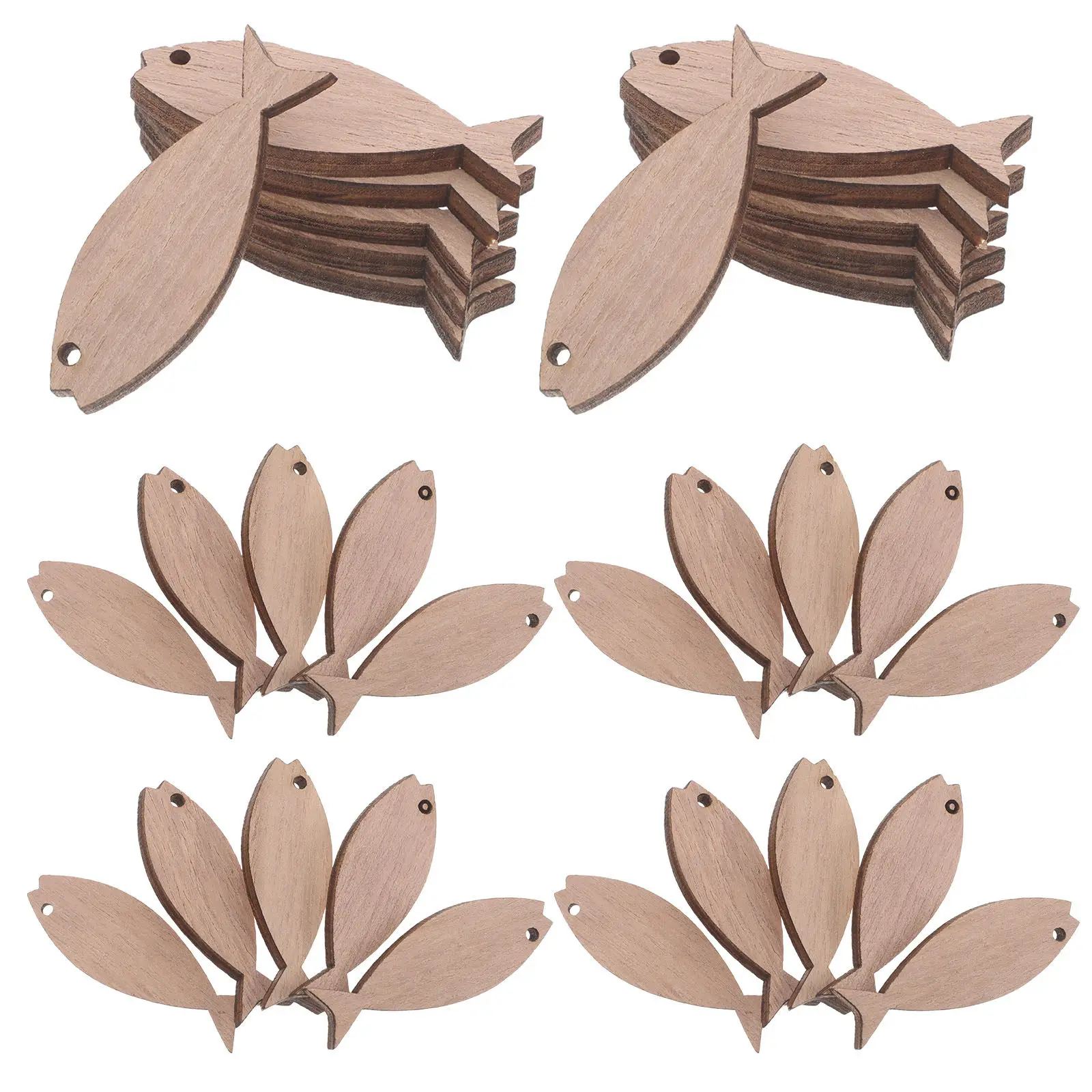 100Pcs Wooden Fish Cutouts Unfinished Smooth Surface Wood Chips for DIY Craft Painting Sea Animal Decor Creative Art Projects