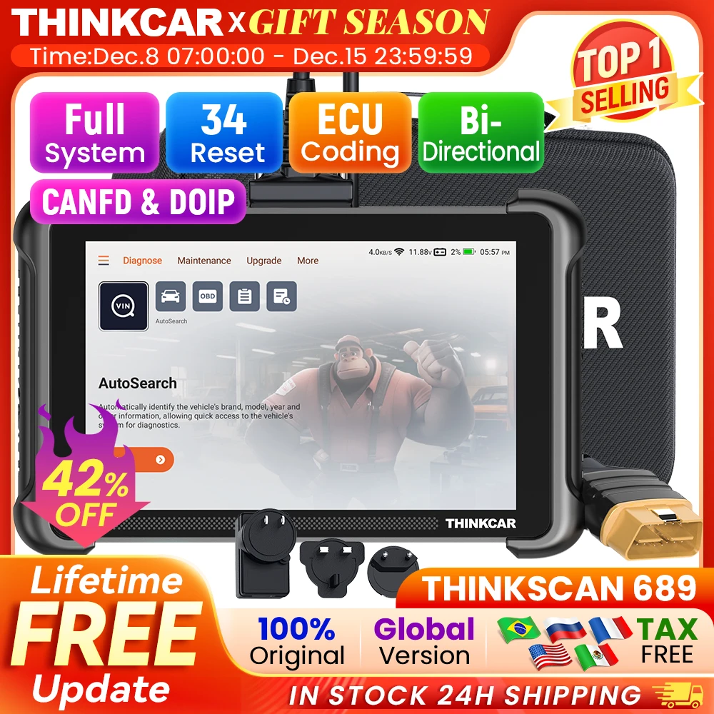 THINKCAR THINKSCAN 689 Car Diagnostic Tools CANFD DOIP Bi-directional ECU Coding 34 Resets Life Free Obd2 Scanner Key Programing