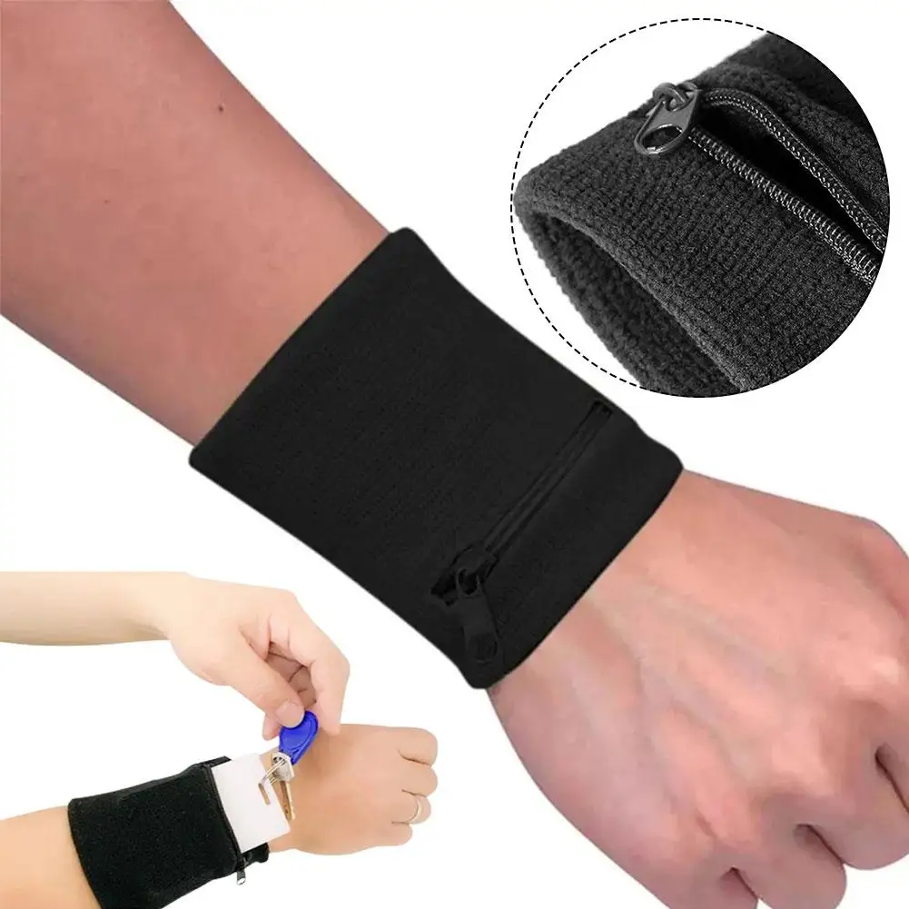 Muñequera deportiva con cremallera para hombre y mujer, monedero con cremallera, banda para el sudor, bolso de almacenamiento para brazo, tarjetas,