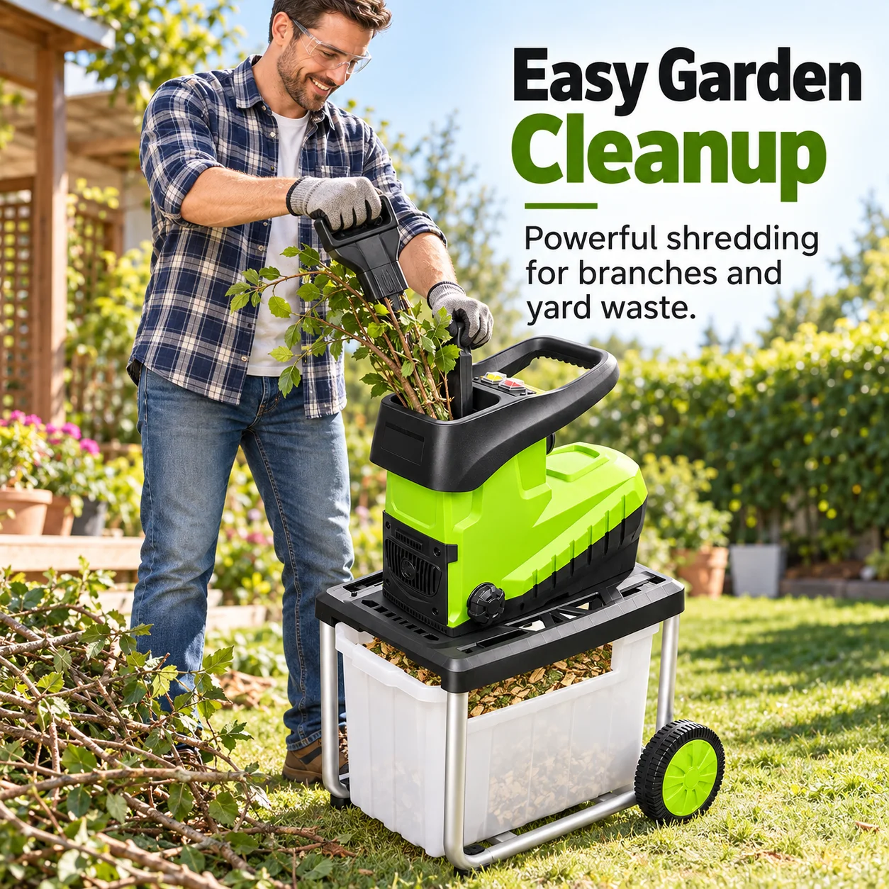 AOLIVIYA 2800W Electric Wood Chipper Garden Shredder 45mm Branch Crusher Leaf Mulcher With 60L Collection Bin 220V