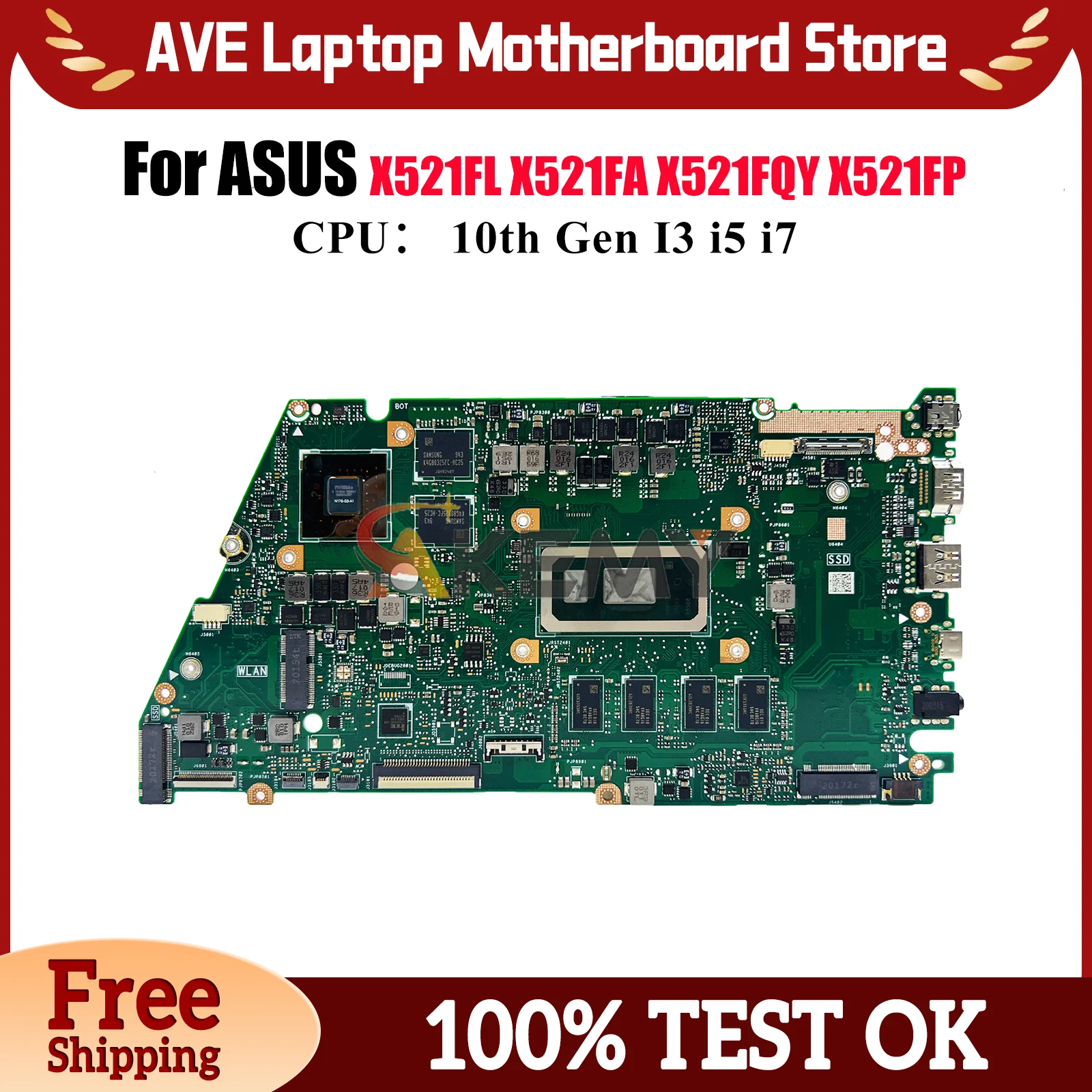 

X521FL Laptop Motherboard For ASUS X421F X521FP S5600F X521FPY X521FQY X521FAY X521FL Mainboard 10th Gen I3 i5 i7 100% tests OK