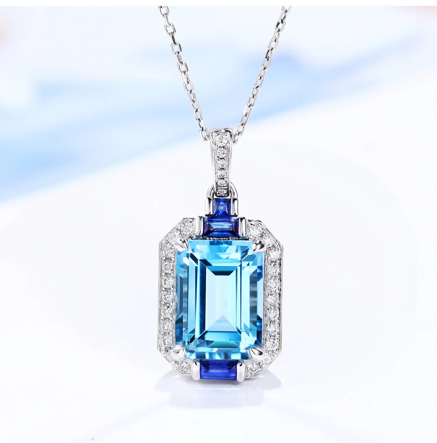 Exquisite Simulation Aquamarine Two-Piece Rings Pendant Necklaces For Women Engagement Bridal Gift Jewelry Sets For Women