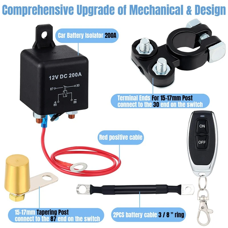 200A DC12V Top Post Negative Anti Theft Car Pause Switch Car Battery Cut Off Switch 1Set