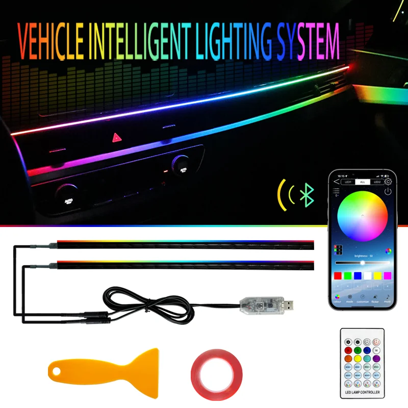 Lumière ambiante LED USB 110cm, couleurs complètes, rvb, intérieur de voiture, application cachée, télécommande, lampe d'ambiance, 64 couleurs, bandes acryliques