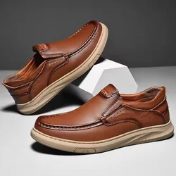 Men's Top Layer Cowhide Leather Shoes Spring Summer Casual Men's Shoes Soft Sole Comfortable Genuine Leather Men's Driving Shoes