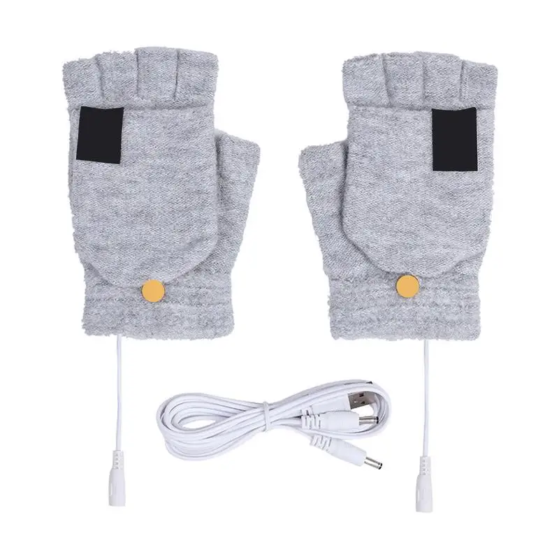 1 Pair USB Electric Heating Winter Outdoor Heated Gloves Pure Color Full&Half Finger Warmer Mitten Heating Mittens Hands Warmer