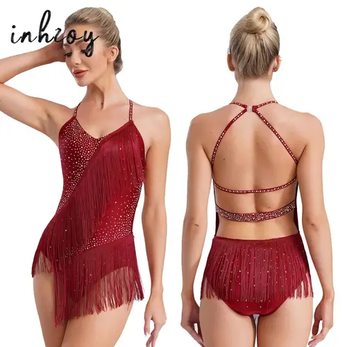 Vestido de baile latino con borlas para mujer, traje sin mangas con flecos de diamantes de imitación, traje de salón de baile Tango Cha Rumba Samba