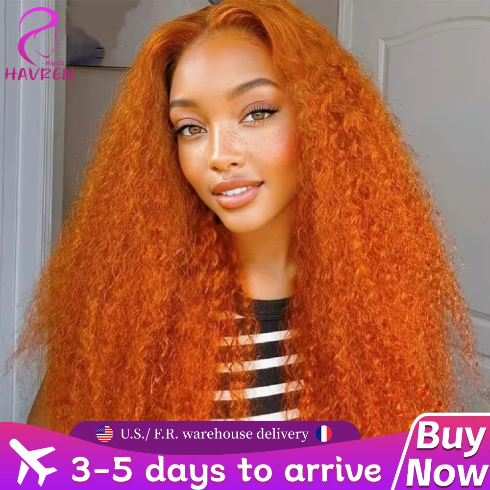 

Оранжево-имбирный кудрявый парик из натуральных волос с HD-кружевом 13x6, фронтальный парик из натуральных волос 13x4, предварительно выщипанный, бразильские волосы, 30 дюймов