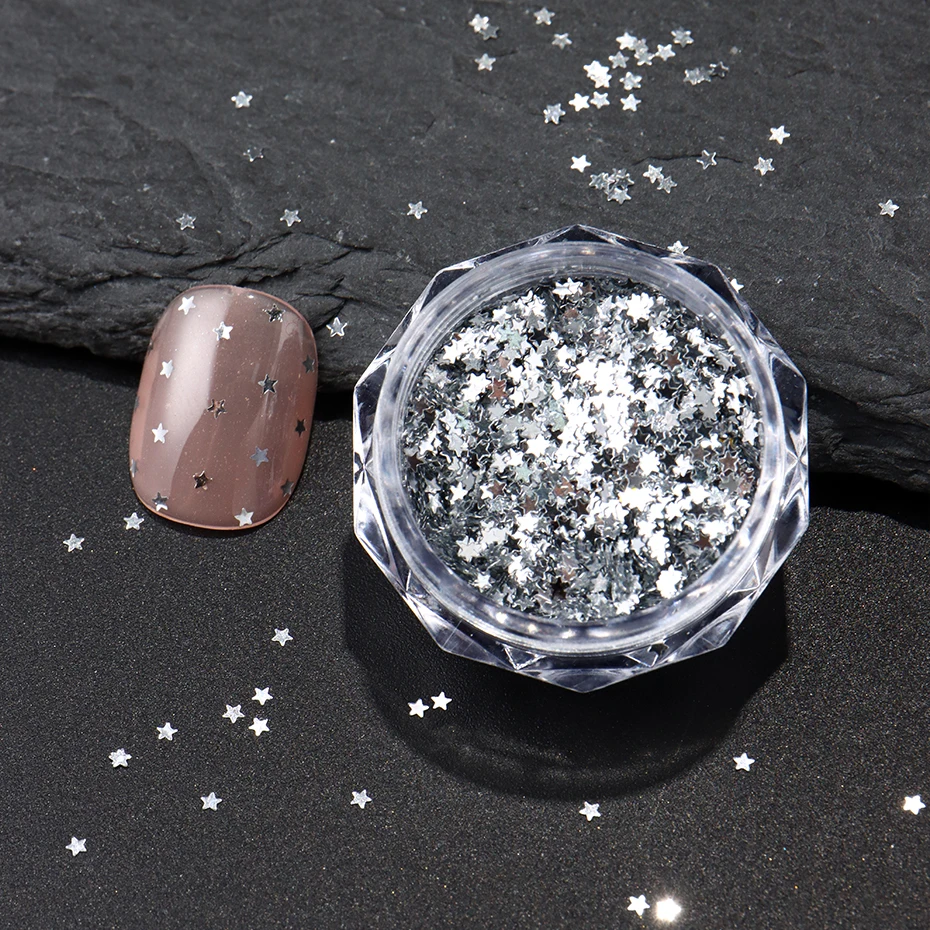 3 pezzi Y2K piccola stella glitter fiocchi per unghie dorato argentato nero piccolo mini pentagramma per unghie Seqiuns Kawaii coreano accessori per manicure