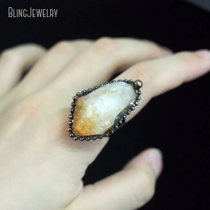 

10pcs Citrine Crystal Gemstone Women Adjustable Ring Goth Witch Boho Talisman Jewelry