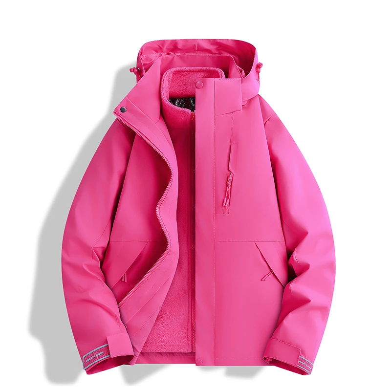 Men 3-in-1 Detachable Fleece Windbreaker Hooded Outdoor Hiking Jacket Windproof Water Resistant Coat