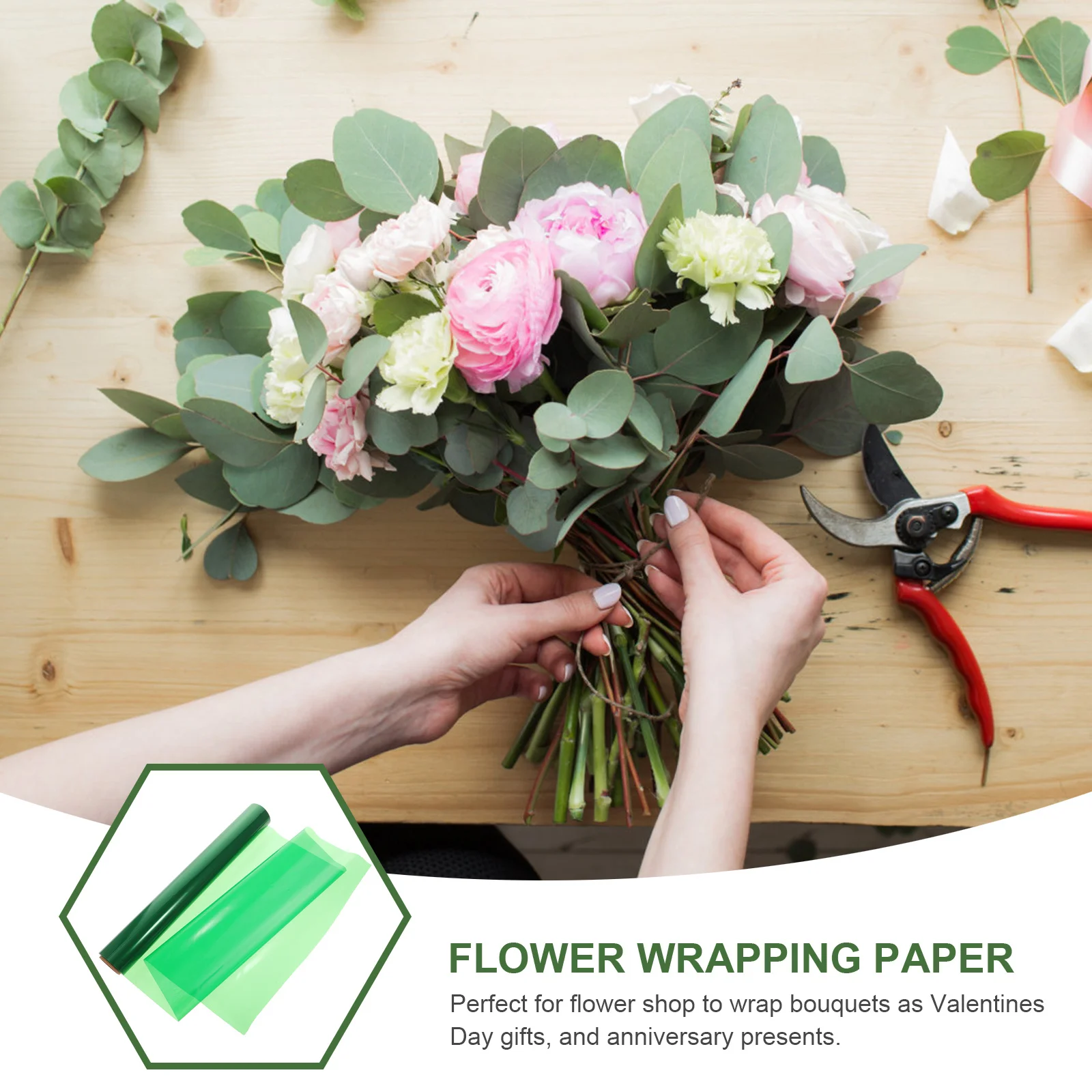 

1 Roll Green Cellophane Wrap Decorative Floral Wrapping Paper For Gift Box Wine Bottle Bouquet Wedding Christmas Party Craft