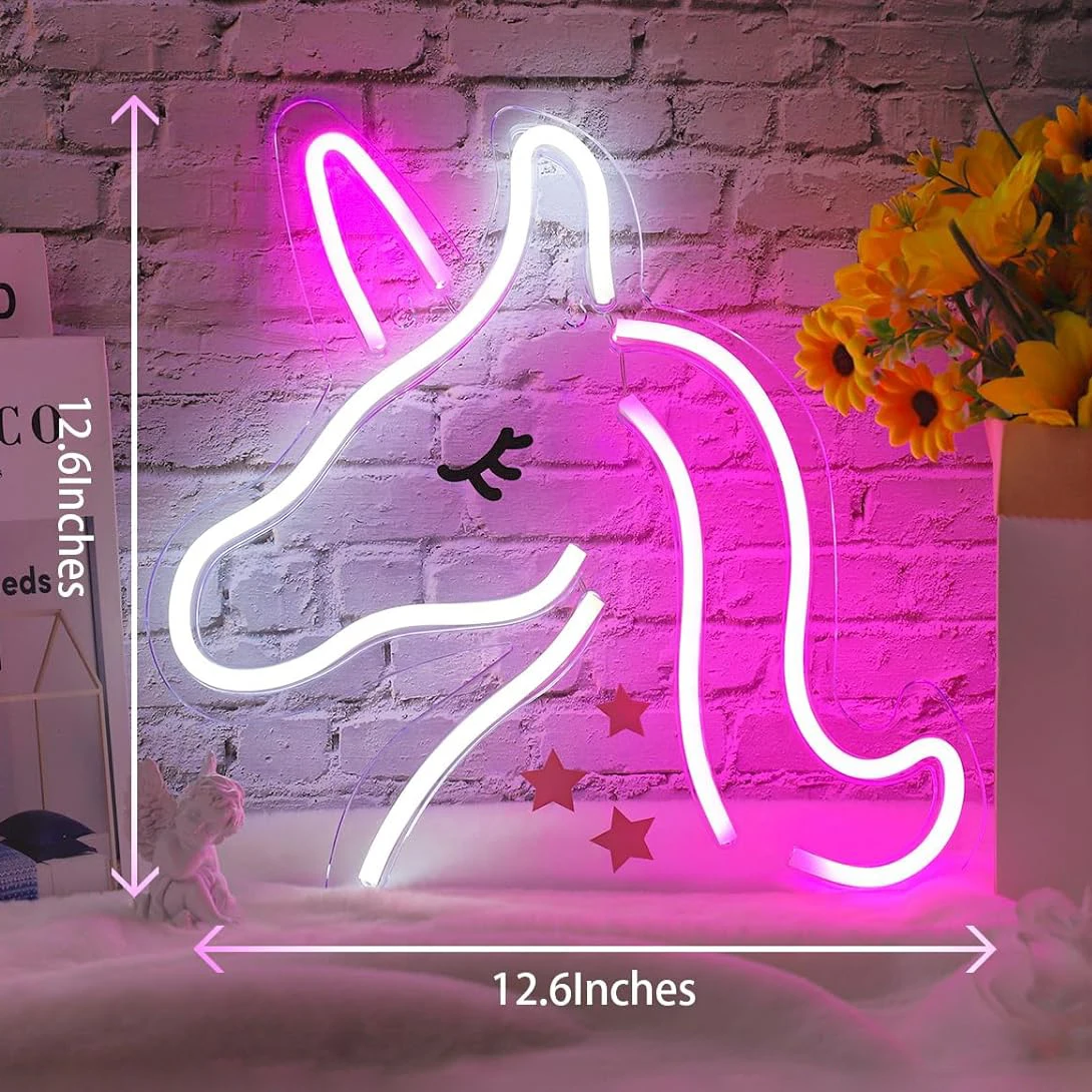 Letrero de neón de unicornio con luz LED para niñas, sala de sueños, dormitorio, decoración de pared y ventana, fiesta, habitación de niños, regalo de cumpleaños y Navidad para chico