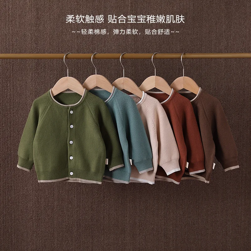 2024 Baby Autumn Color Blocking Retro Western Style Knitted Cardigan Children's Top Baby Sweater Jacket