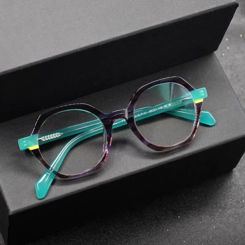 Japanese Color Polygon Glasses Frame High Quality Hand-made Acetate Myopic Anti-blue Discoloration Glasses for Men and Women