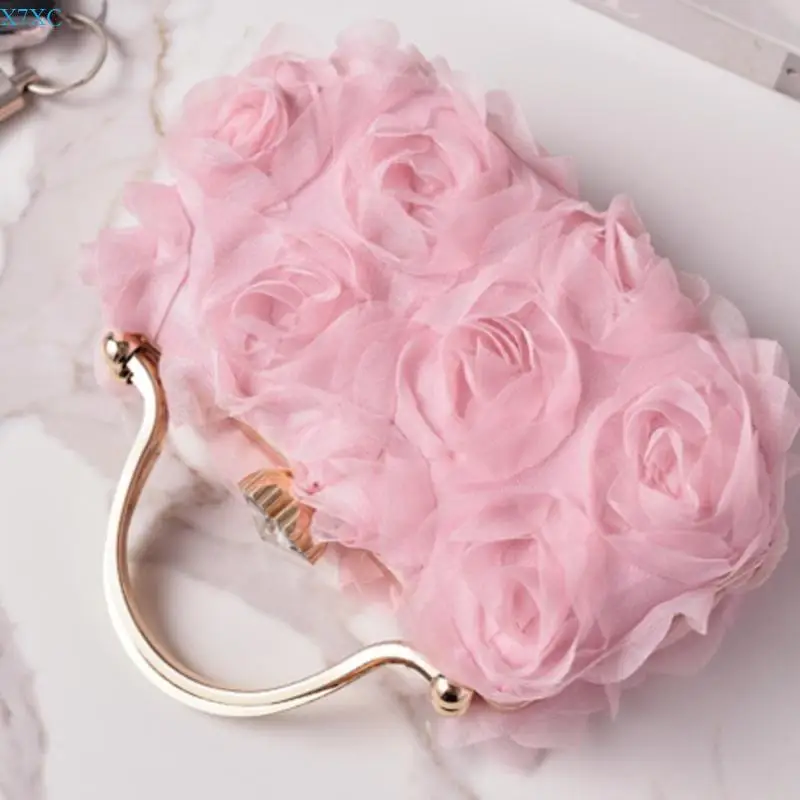 

X7XC Rose Evening Handbag with Chain Clutch Purse for Formal Dresses and Gowns