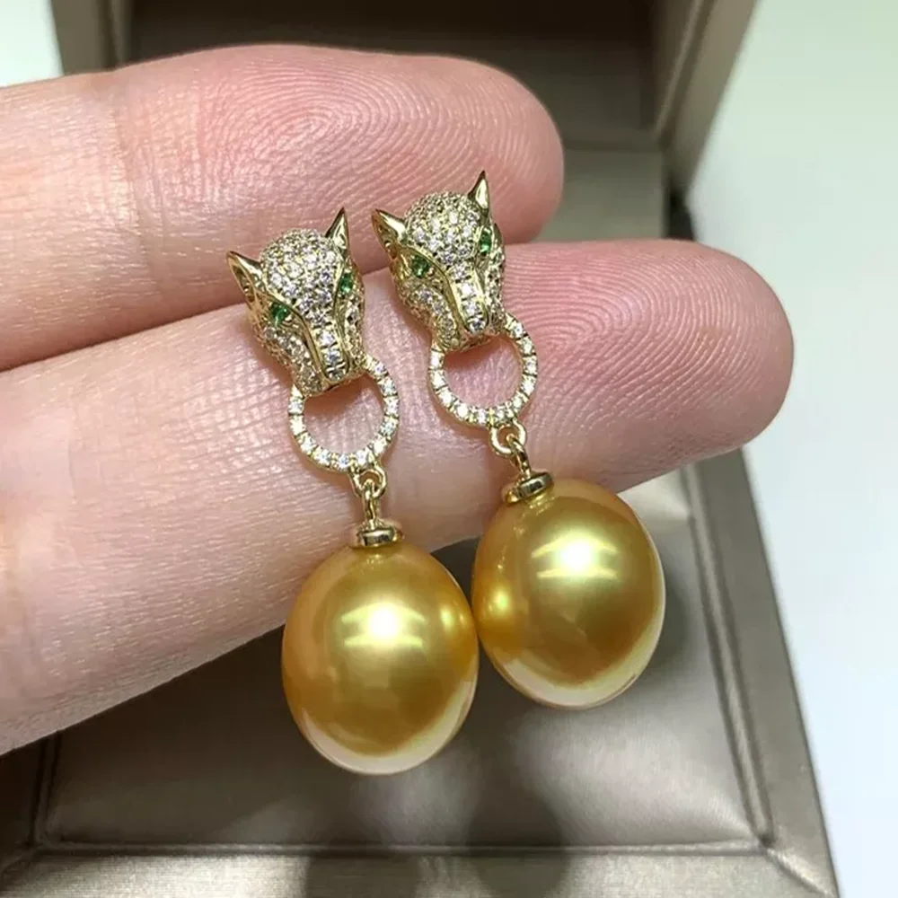 Gorgeous AAAAA 10-11 mm Golden South Sea Round Pearl Earrings 925S 9-10mm 11-12mm