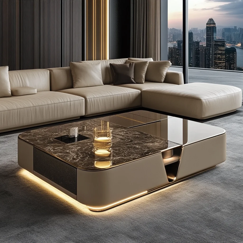 

Marble coffee table living room custom square modern design large flat layer luxury stone