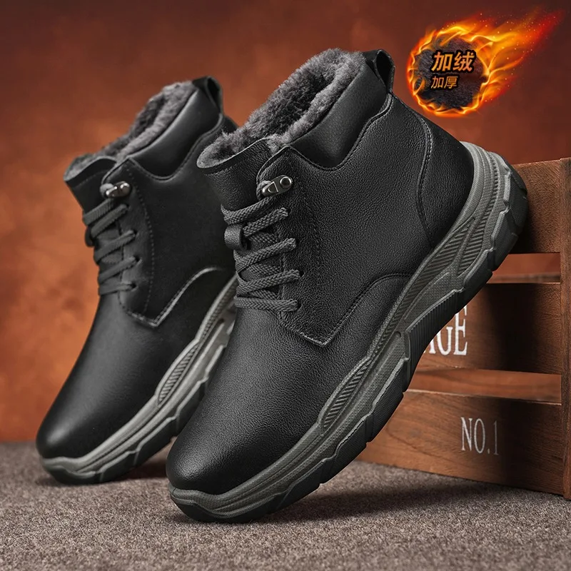 

Мужские уличные высокие зимние ботинки, модная повседневная спортивная обувь из плотного плюша и хлопка, износостойкие походные ботинки на нескользящей платформе