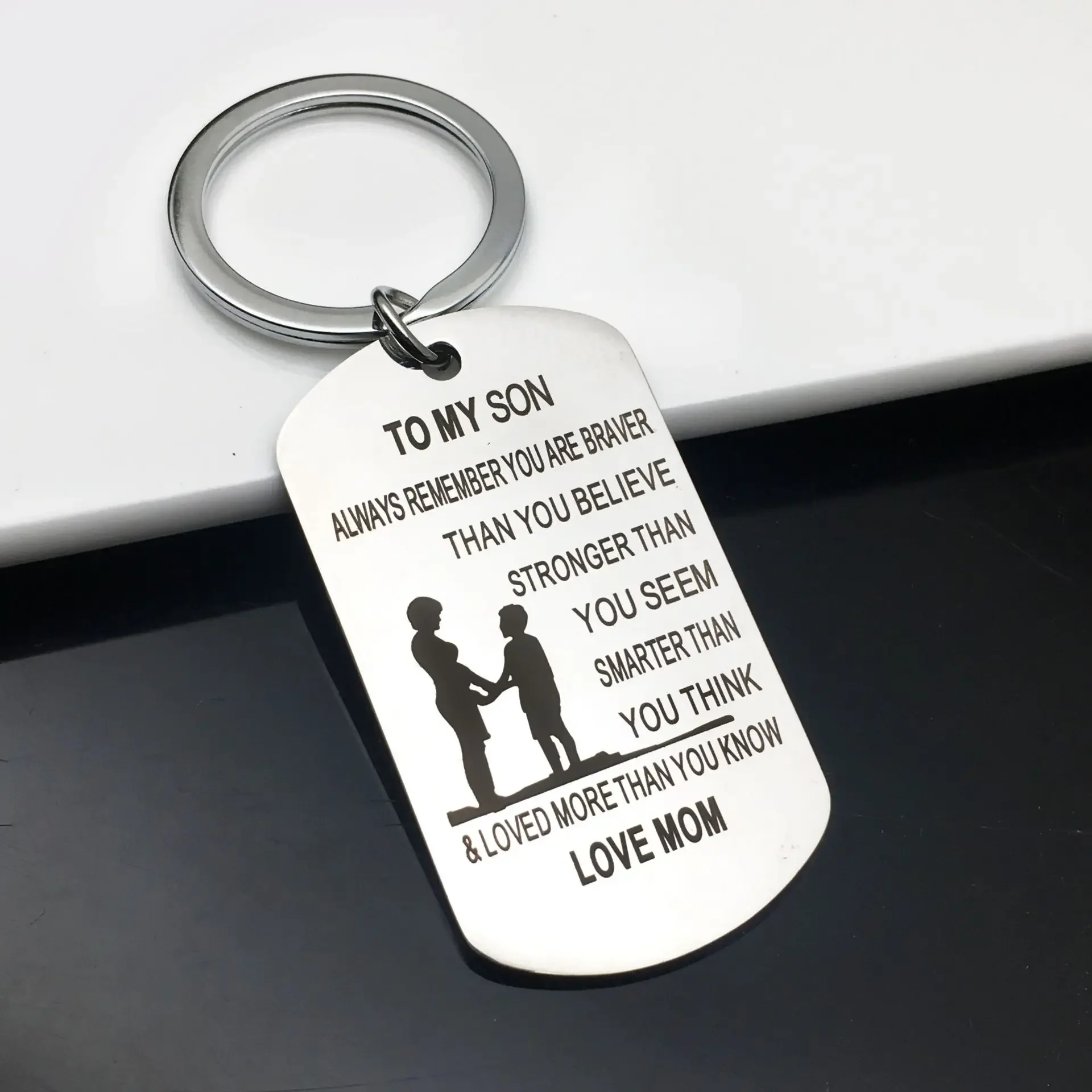 Hot Son Inspirational Keychain Pendant  Key Chains To My Son Always Remember You Are Braver Stronger Smarter Than You Believe