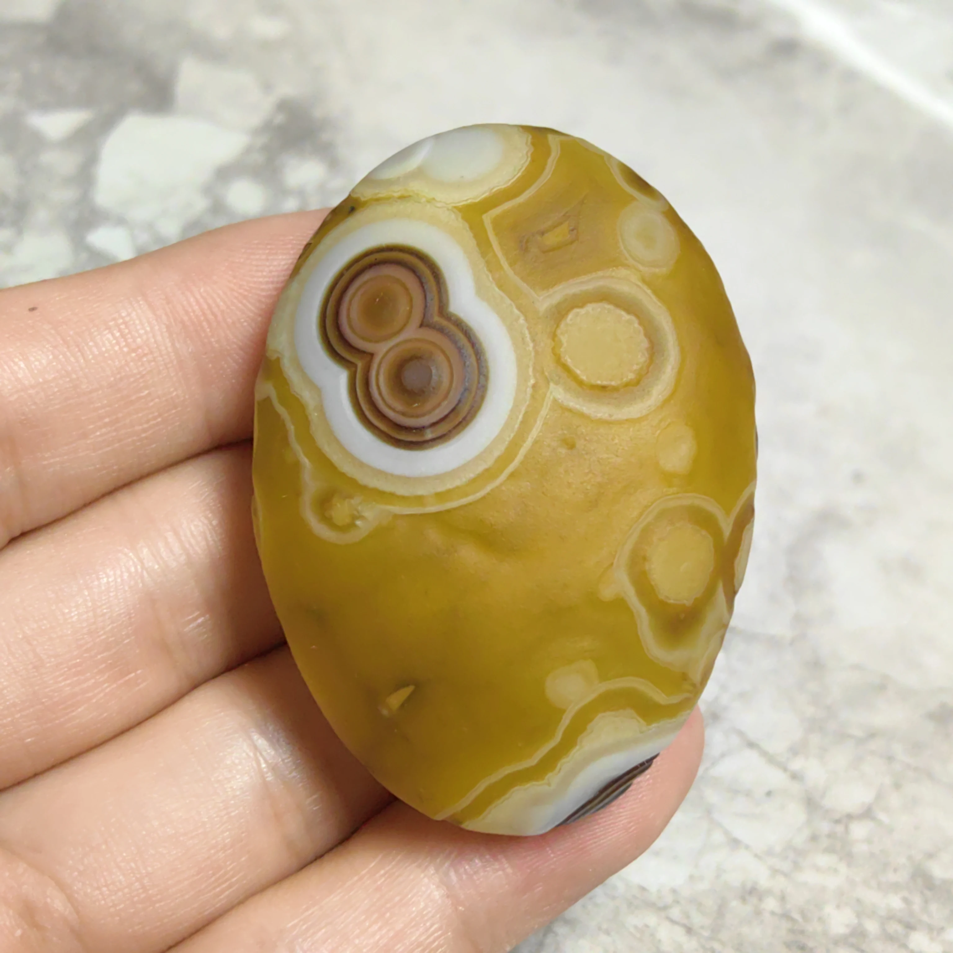 Vibrant Green Yellow Striped Agate Egg Natural Concentric Layered Stone Polished Oval Shape for Display, Unique Geological A