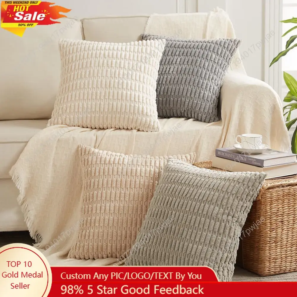 

Fancy Homi 4 Packs Neutral Decorative Throw Pillow Covers 18x18 Inch for Living Room Couch Bed Sofa, Rustic Farmhouse Boho Home