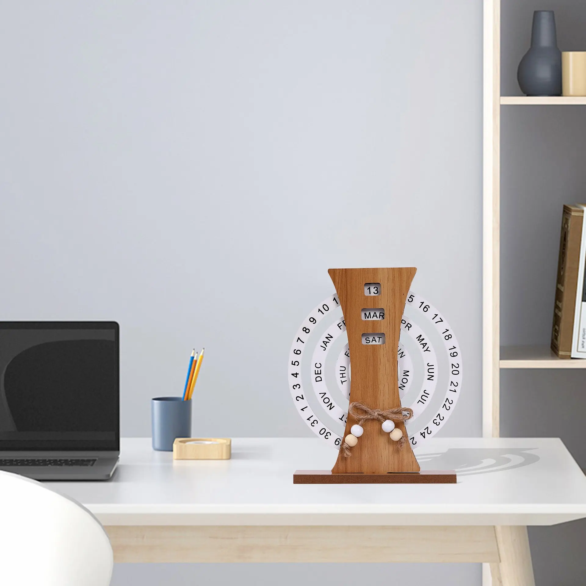 

Creative Wooden Manual Rotating Perpetual Calendar Desk Calendar For Home Office Desktop Decoration