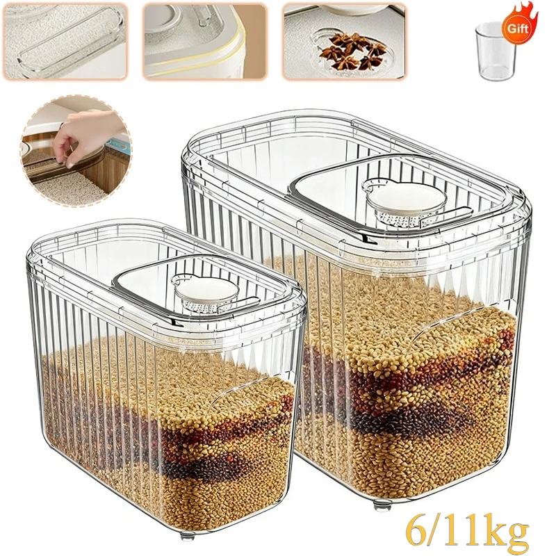 Caja De arroz De gran capacidad a prueba De insectos y humedad, dispensador De arroz para el hogar, tarro sellado para almacenamiento De granos De arroz, Tuppers De Comida