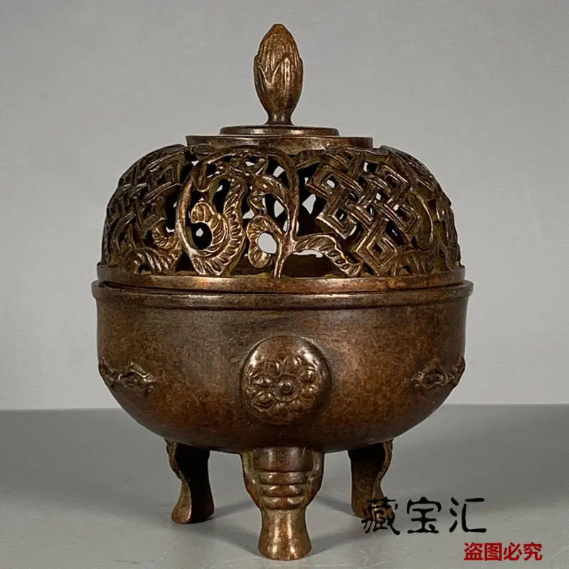 Vintage Old Collection Hollowed Auspicious Lotus Incense Burner Antique Brass Old Item Collected From Chinese Countryside