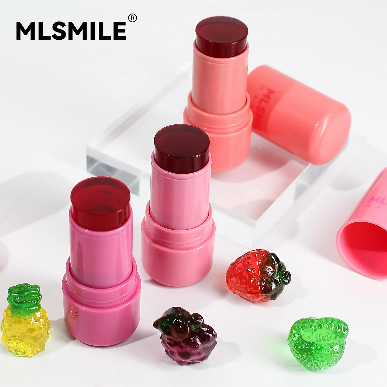Jelly Powder Blusher 2in1 Blush and Lip 4 Color Rouge Stick Jelly Tint Hydrating Long-Lasting Coloring Vibrant