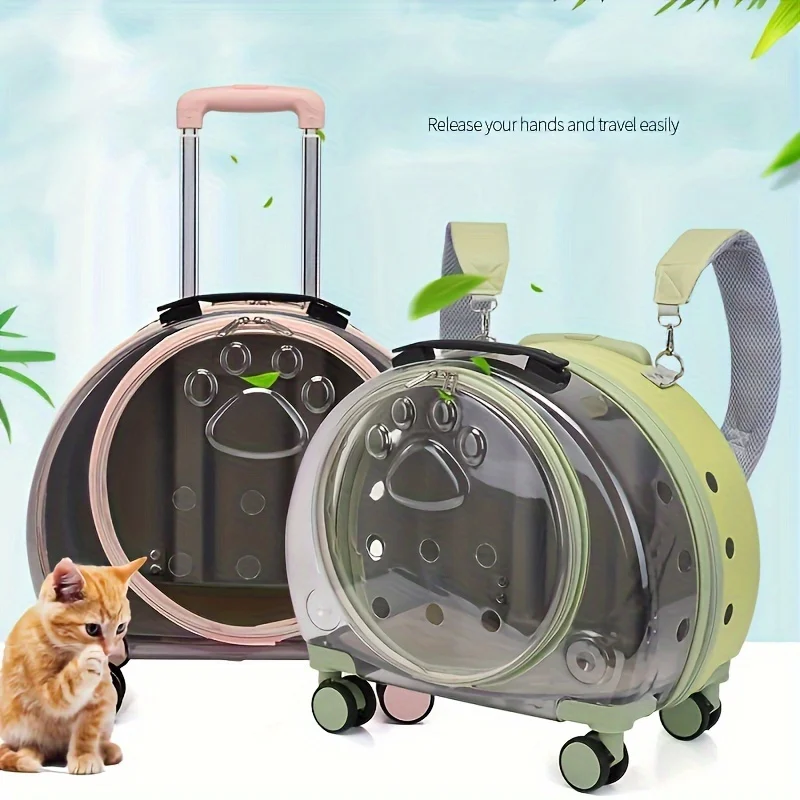 1 transporte transparente para mascotas con ruedas, mochila cápsula de astronauta de gran capacidad para gatos, bolsa con ruedas portátil, Plast duradero