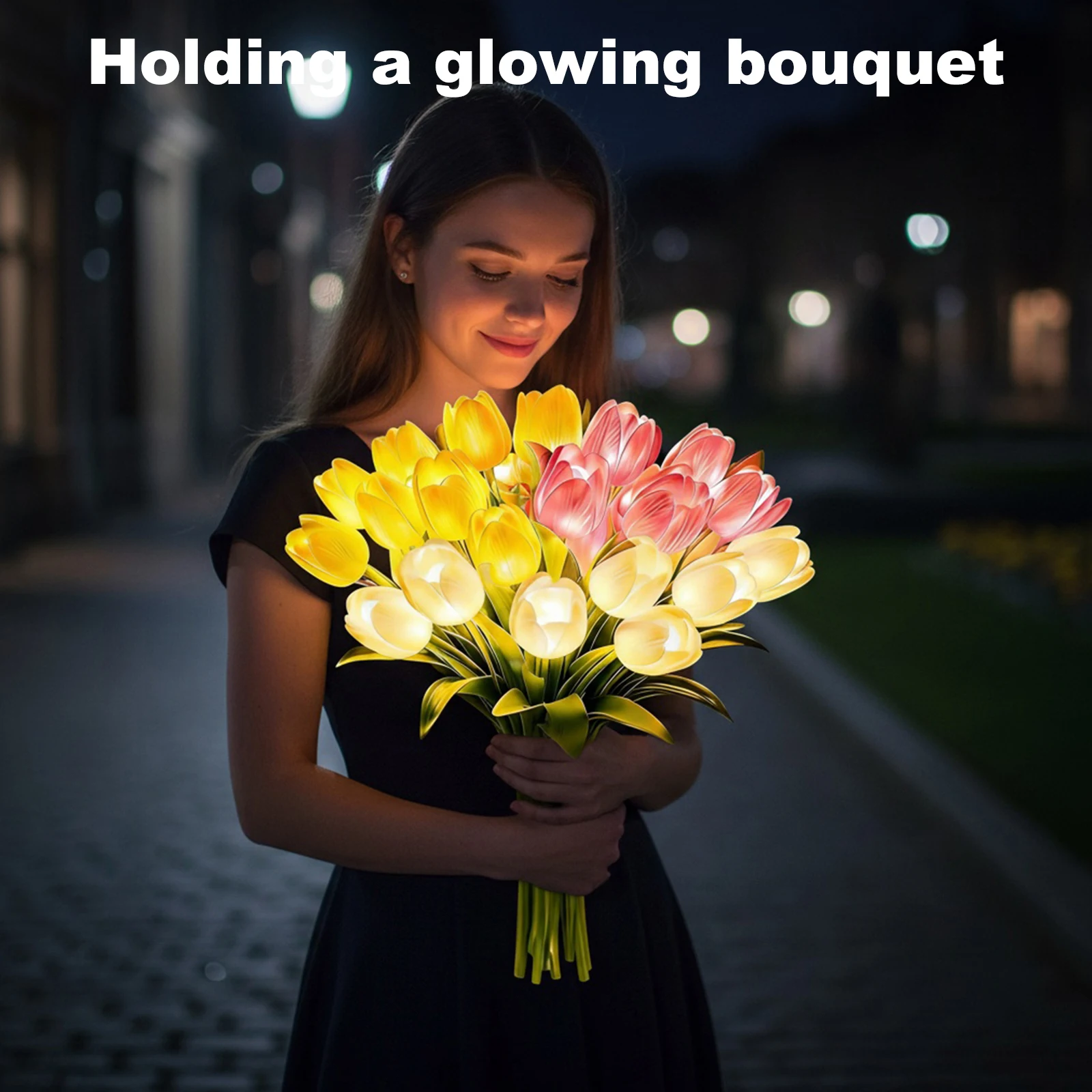 15Pcs Flower Shaped Ambient Lamp Warm Light Luminous Bouquet Ornament Artificial Flowers Night Lamp for Bedroom Bedside Decor
