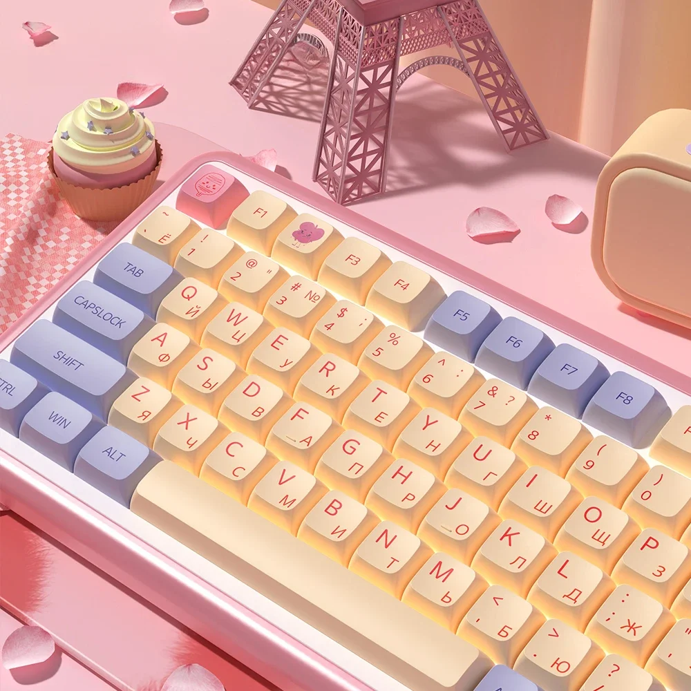 Keycap Korean Russian French English 136Keys Xda Pbt Keycaps Marshmallow Theme Keycaps Light Yellow Purple Contrast Keycaps