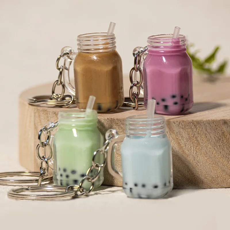 LLavero de té de la leche Boba creativo, llavero de taza de té de resina de simulación encantadora, colgante para bolso, accesorios para llaves de coche, regalo para mujeres y amigos