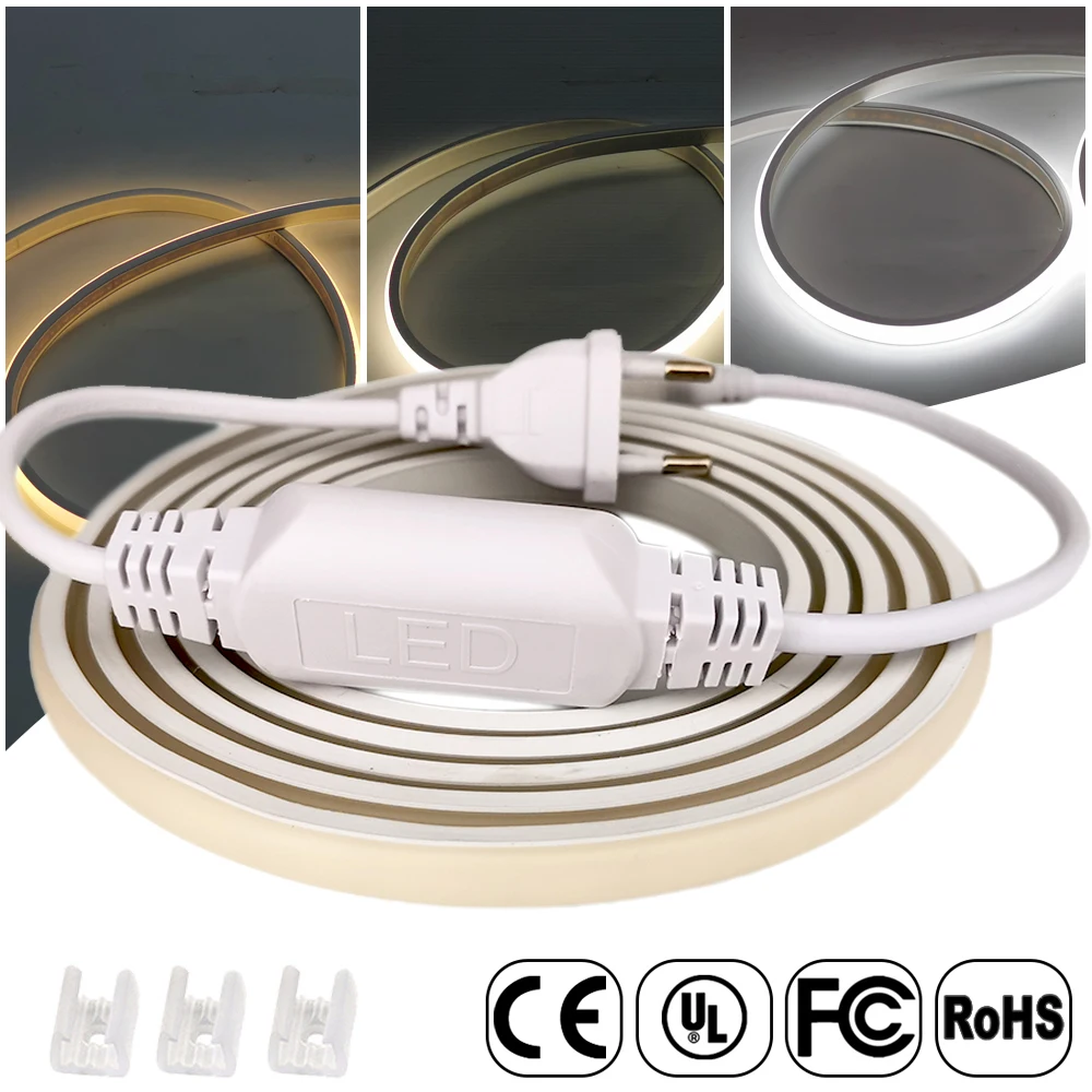 25M 100-220V COB LED Strip Light Silicone Neon Tube 288LEDs/M High Density Flexible Outdoor Waterproof 3000k 4000k 6000k EU Plug