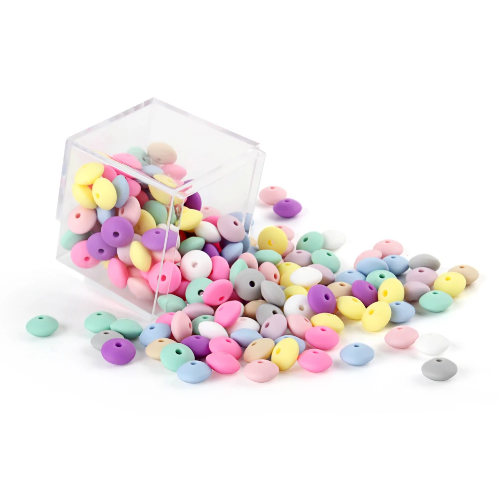 50/100Pcs 12mm Lentil Silicone Beads Loose Spaced Beads Jewelry Making Bracelet Necklace KeyChain Accessory DIY Beaded Pen