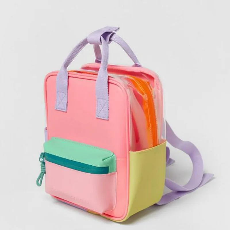 Peach Jelly patchwork color translucent extended shoulder strap personality shopping ladies children cute printed backpack