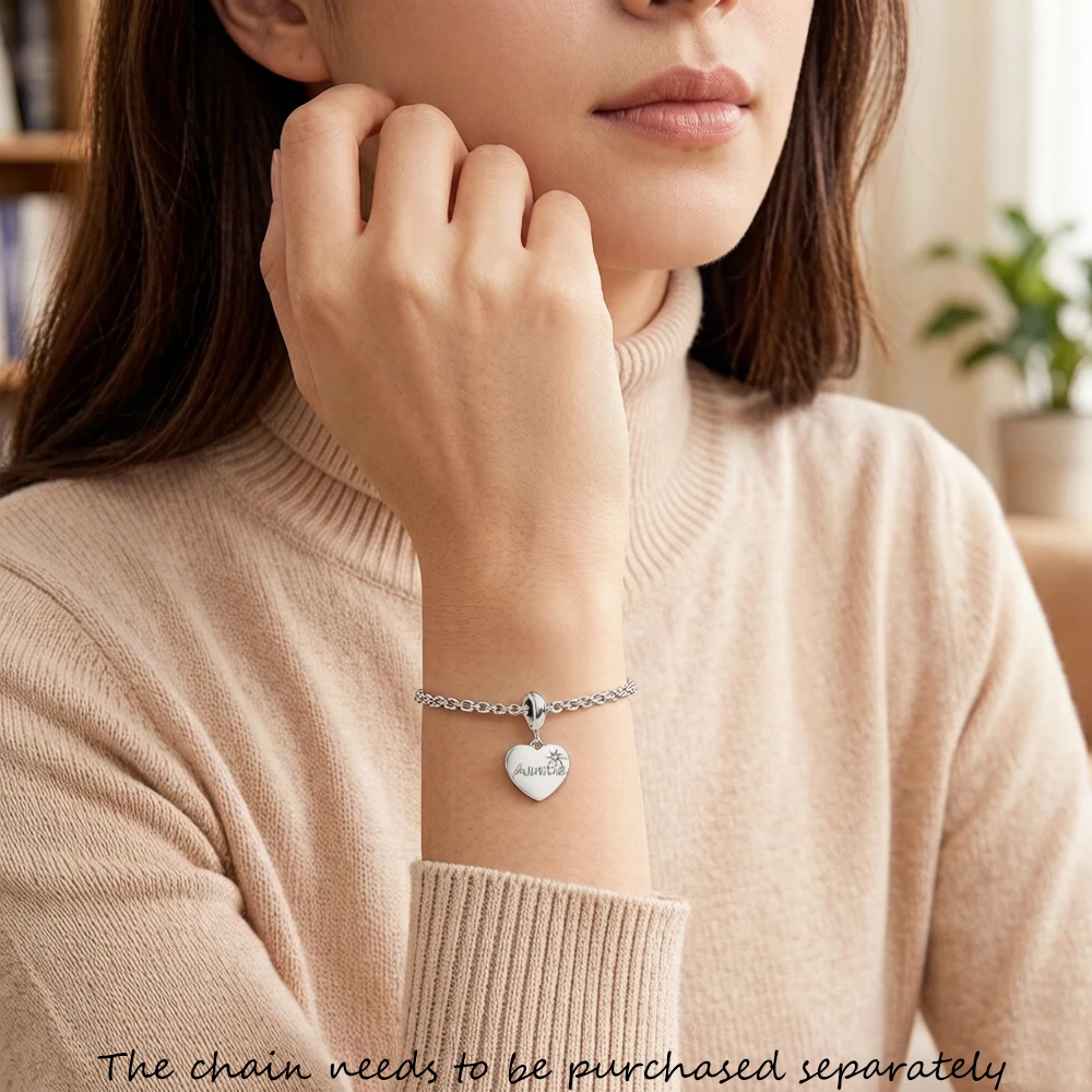 Dangle Charm Pendant Heart Marked Auntie European 925 Sterling Sliver Brand New Trendy Gift For Women