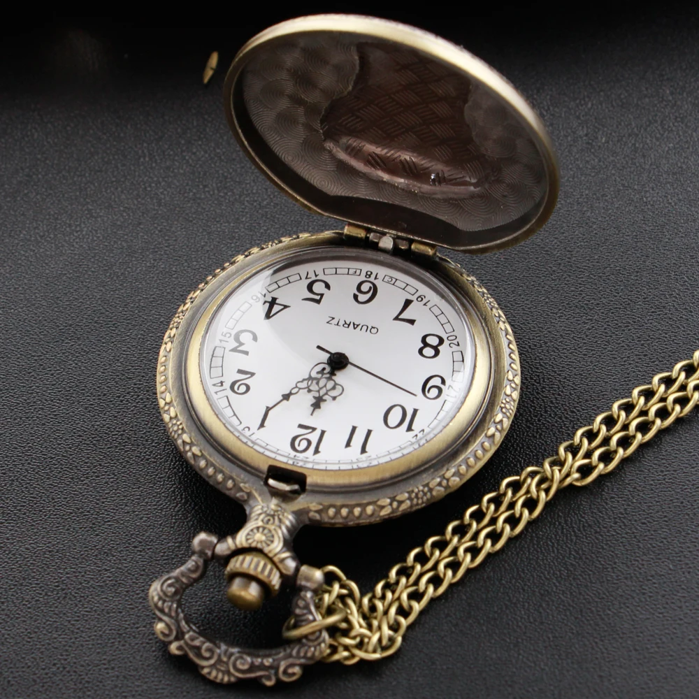 Vintage Pendant Clock Sculpture Fob Chain Arabic Digital Quartz Pocket Watch Necklace Pendant Clock Chain Men's and Women's Gift