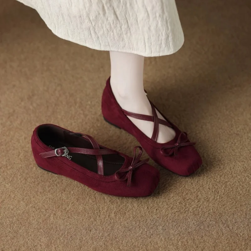 Women's Mary Jane Flats Criss-Cross Strap Ballet Flats Bowknot Square Toe Dress Shoes Vintage Casual Walking Shoes for Ladies view 6