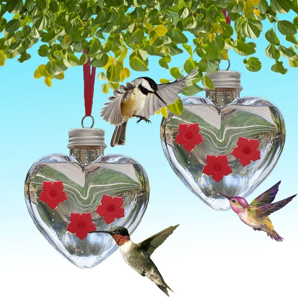 PET 벌새 피더 구형/하트 모양 투명한 보이는 교수형 조류 피더 누출 방지 3 포트 조류 분수