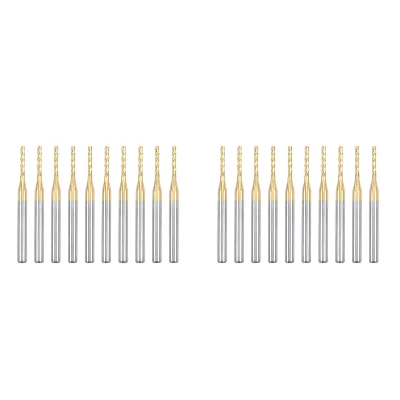 Y42A-20PCS Titanium Coat Carbide End Mill Engraving Milling Cutter CNC Router Bits For PCB Machine, 1/8 Inch Shank 1.5Mm