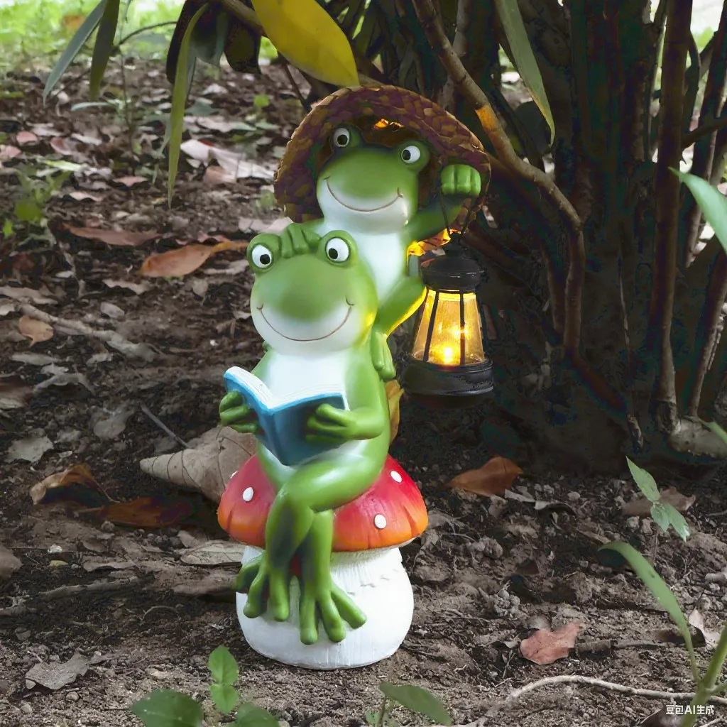 

Two Frogs Carrying Lanterns and Reading Resin Simulation Animals With Solar Lights Outdoor Lawn Courtyard Garden Ornaments Gifts