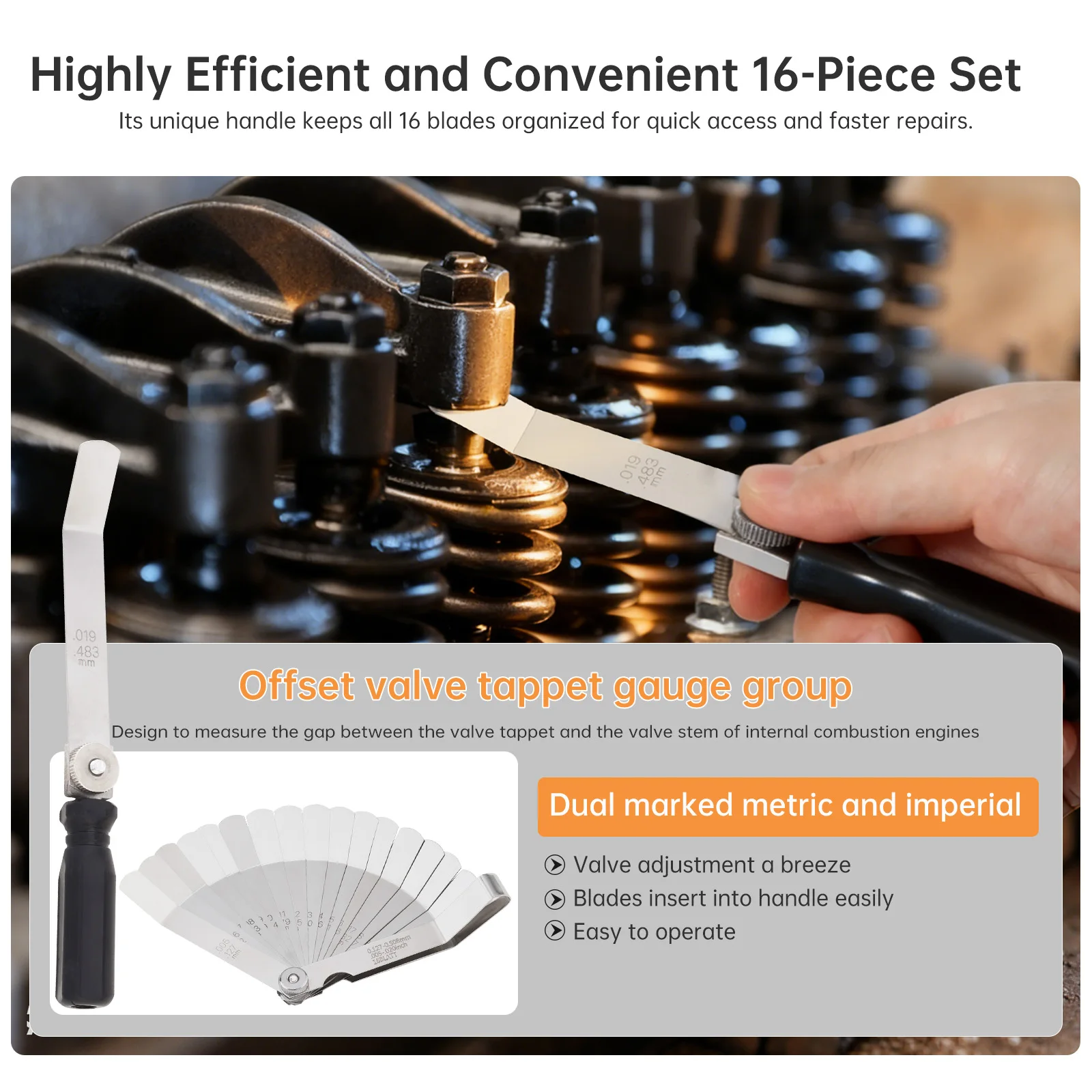 الفولاذ المقاوم للصدأ أوفست صمام الغماز المحسس قياس مجموعة متعددة الأغراض أداة قياس محرك دراجة نارية صمام المحسس قياس #5